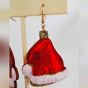 Christmas earrings Santa hat earrings red earring white trim
